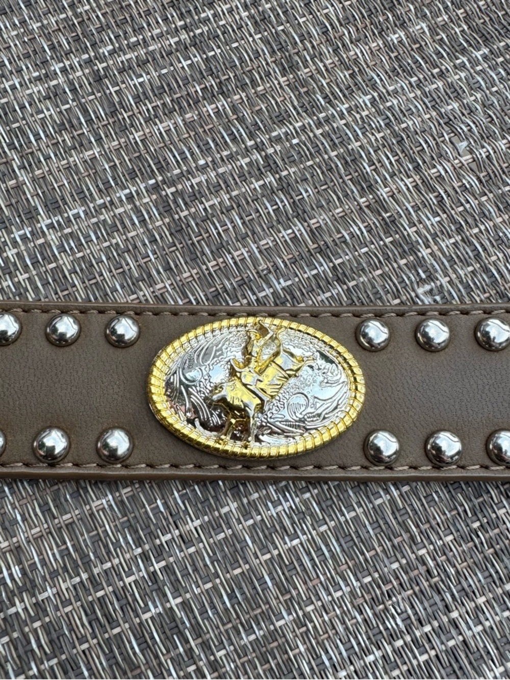 Western 4802 Genuine leather belt silver gold embellishments studs